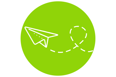 Icon of a paper airplane over a light green circle